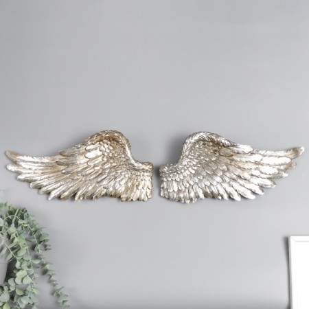 Souvenir Polystone Wall Decor "Silver Wings" set 2 pcs wing size 18x41x6 cm
