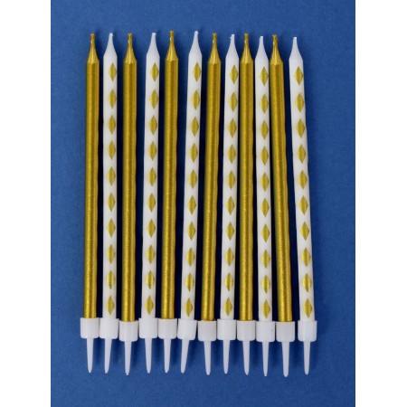 Set of candles for the Cake "Rombics", 12 pcs, gold and white-1