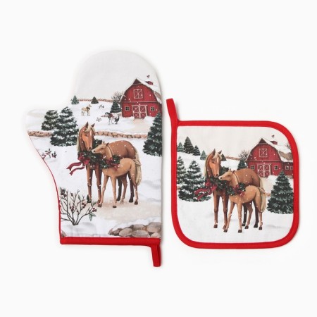 New Year. Set Kitchen Ethel Norse Family mittens 20x28cm, 19x19cm selection, 100%HL-1