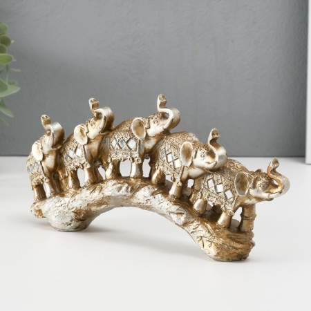 Polystone souvenir "Five elephants on a stone in blankets with fringe" 11x24.5x4.5 cm-2
