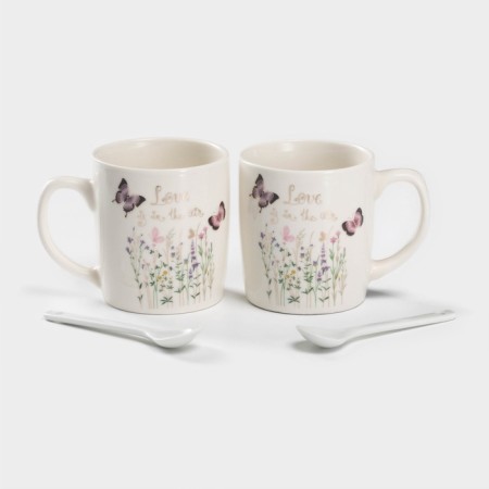 A set of ceramic mugs with spoons "Spring", 2 items: 200 ml, Mix drawing-1