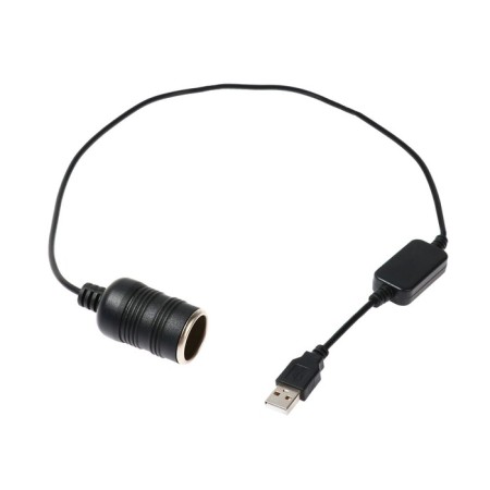 Cable adapter with USB for cigarette lighter, from 5V to 12V