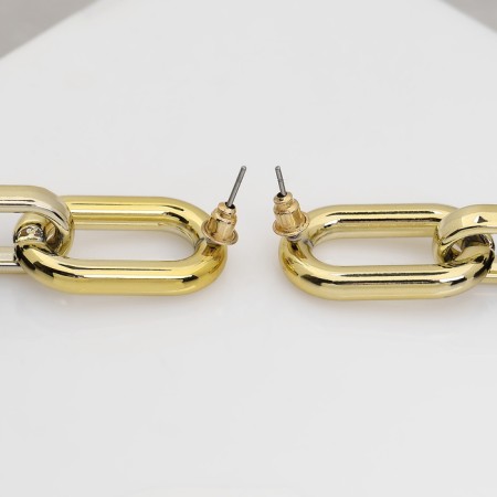 Earrings Metal “Chain” disk, 3 links, golden-black color-1