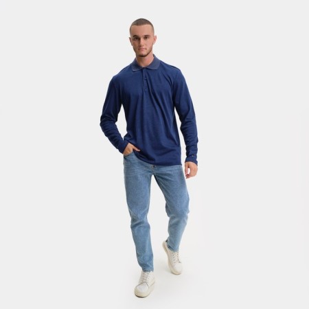 Polo male with long sleeve, dark blue color, size 48 (l)-2