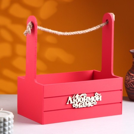 Box - wooden Kashpo 25x15x30 "Beloved Mom" ​​Red