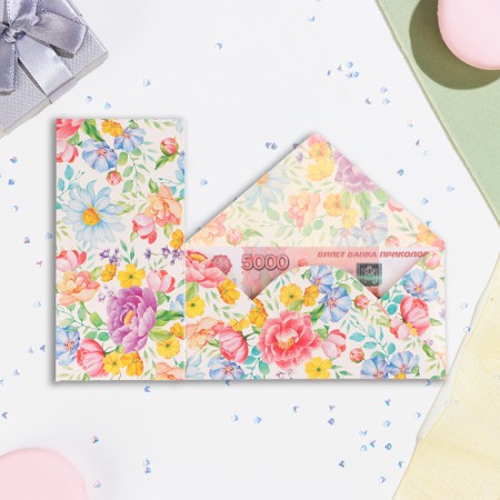 Money envelope "Universal" flowers on a white background, 16.5 x 8 cm
