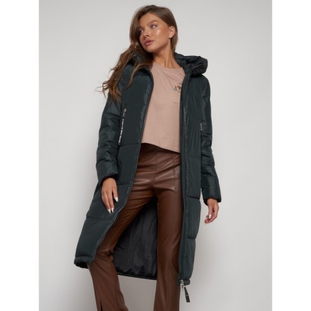 Coat insulated winter female, size 44, dark green color-11