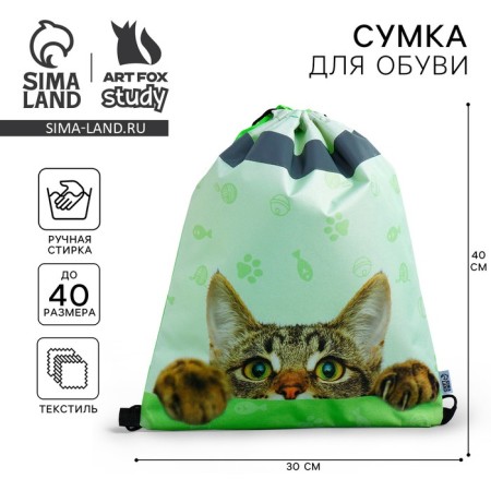 A bag for shoes with a reflective element "Funny kitten" 30 x 40 cm