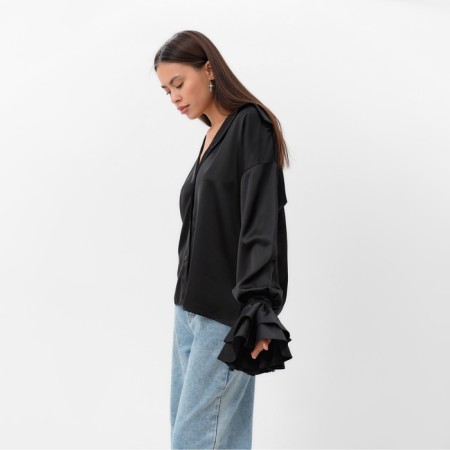 Women's silk blouse with mists mist, size 42, black-3