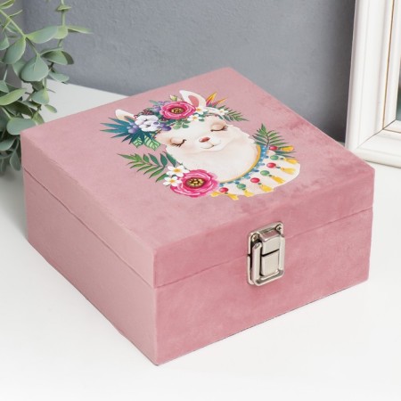 Casket tree "Lama in flowers" velvet pink 10x16x16 cm