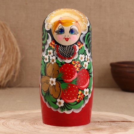 Matryoshka "Khokhloma", red dress, 10 puppet, 26 cm-3