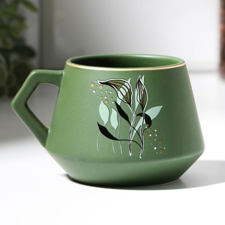 Ceramic "Leaves" mug, 320 ml, green color