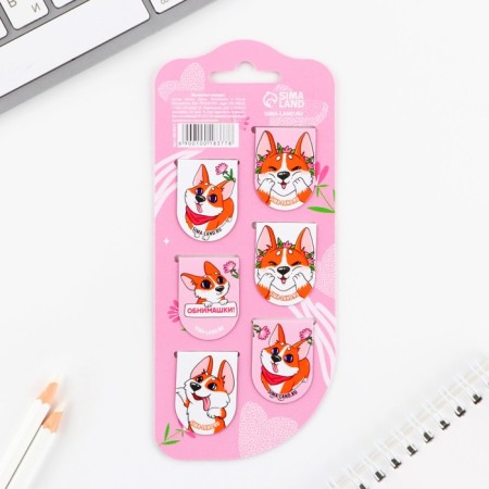 Magnetic bookmarks, 6 pcs "Corgi"-1