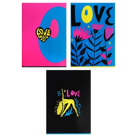 A4 notebook, 96 sheets in a cage on a clip of love you, cover coated cardboard, neon, mix