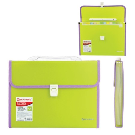 Plastic portfolio BRAUBERG Joy, A4 (330 x 245 x 35 mm), 13 departments, with edging, index labels, light green-5