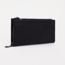 Male purse with zipper, department for bills, for maps, for coins, black color
