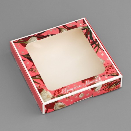 Box a gift team with a window, packaging, "beautiful moments", 16 x 16 x 3 cm-2