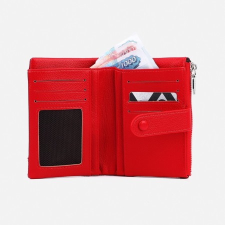 Women's wallet on the button, red color-4