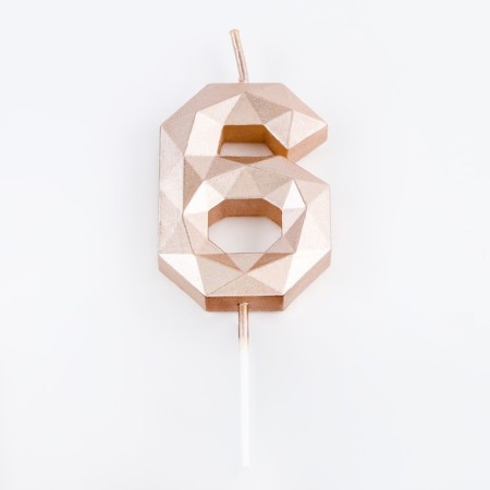 Candle in the cake on the skewer "polyhedron", a number 6, 7 cm, champagne-2