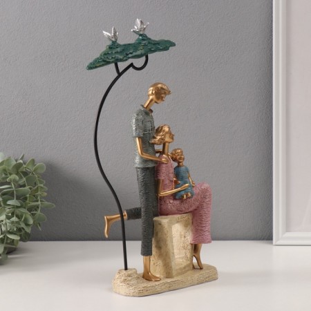 Polystone souvenir "Family with a child under a tree" pink-blue 6.5x20x35 cm-1