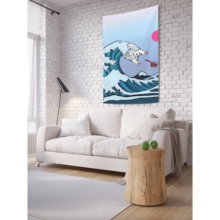 Decorative panel with photo printing "Cat on the Wave", vertical, size 150x200 cm