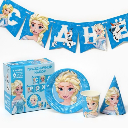 A set of paper utensils, on 6 people "Happy Birthday", a cold heart-1