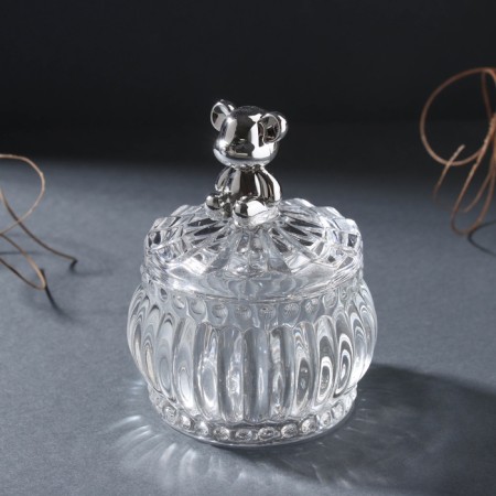 Casket glass "Bear" silver 8x8x10 cm-1