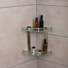 Bathroom shelf 2x-tier angular stall Stölz, 24 × 24 × 28 cm, stainless steel, glass