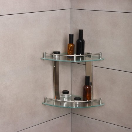Bathroom shelf 2x-tier angular stall Stölz, 24 × 24 × 28 cm, stainless steel, glass