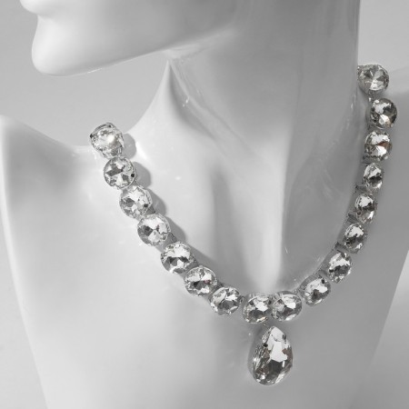 The necklace "Jewel" drop, white color in silver, 34 cm-1