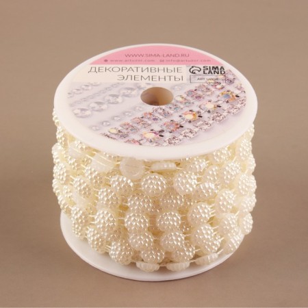 Pearls on threads, flat, 10 mm, 9 ± 1 m, milk color-2