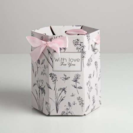 Carriage for flowers Folding hexagon "With love for you", 17 x 14.8 x 19.5 cm-1