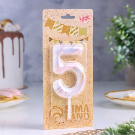 Candle in the “White Marble” cake, number “5”, giant, 9 cm-1