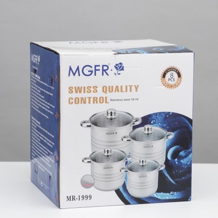 A set of stainless steel pan “Abel”, 4 subjects: 7 l, 9 l, 10 l, 12 l, covers, induction-6