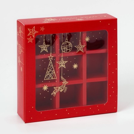 Box for 9 sweets "Golden garland", with a shell, with a window, 13.7 x 13.7 x 3.5 cm-1