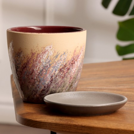 Pot floral painting beige Crocus No. 1, 0.7 L, D - 11.7 cm-1