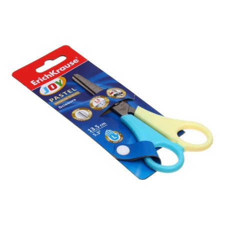 Baby scissors for left -handed 13.5 cm, Erichkrause Joy Pastel, with a ruler on blades, rounded ends, blister-6