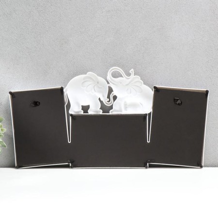 Photo frame plastic in 3 photos 10x15 cm "Two elephants" white 22x43x2 cm-2