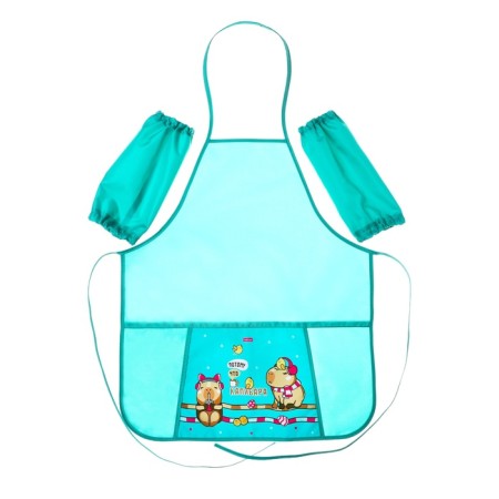 Apron for labor + sleevens, 535 x 445 mm, Hatber "Because Kapibara" with a green pocket nfn_35116
