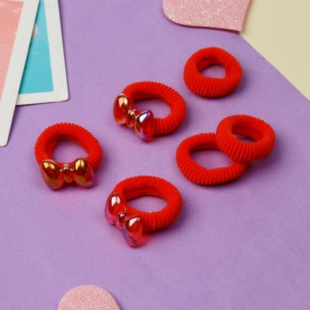 Hair gum "Tenderness" (set of 6 pcs) bow, red-1
