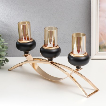 Summary metal, glass for 3 candles "Dark Knight" black matte with gold 40x25x12 cm-3