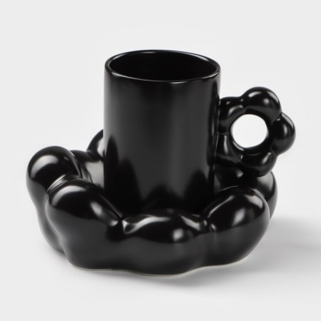 Coffee steam ceramic "chamomile", 2 items: 260 ml mug, saucer d = 17 cm, black color is black