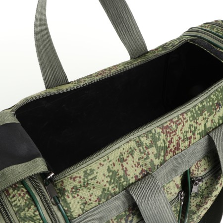 Road bag on a zipper, with an increase, 4 outer pockets, a long belt, camouflage color-3