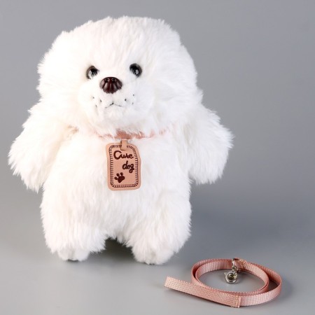 Soft toy "puppy" with a leash, 24 cm, white-4