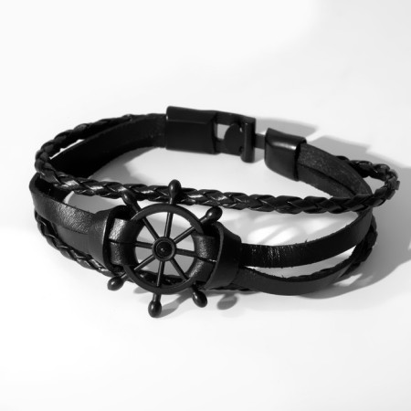 Male “Double” helm bracelet, black color with ferrous metal, 21 cm-3