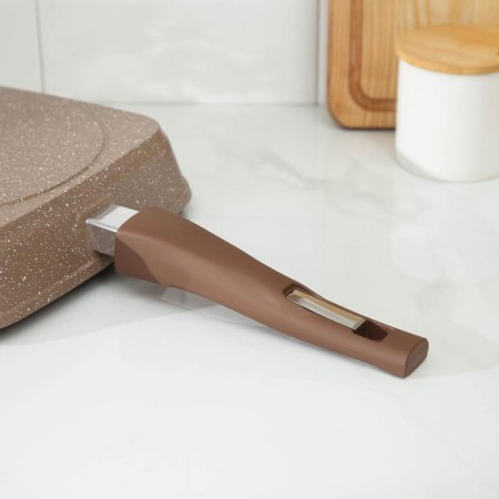 Granite Grill pan, 24 × 24 cm, removable handle, glass cover, anti-stick coating, brown color-4