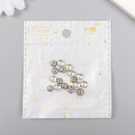 Decor hat for beads diam 5-6 mm Metal "flower of petals" silver 0.6x0.6 cm-3