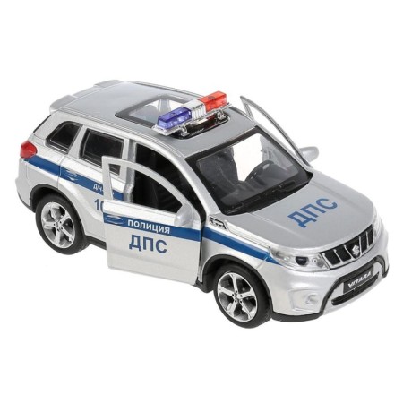 Metal machine “Suzuki vitara Police”, 12 cm, doors and trunk open, silver color-5