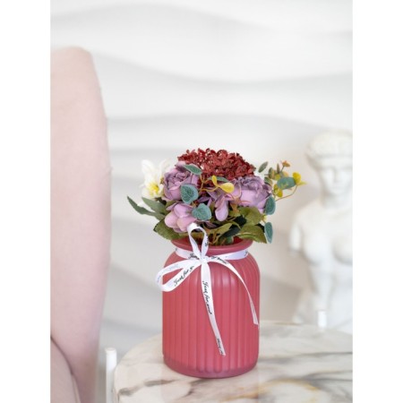 Fantasy flower composition in a glass vase, 11 × 11 × 25 cm, pink color-7