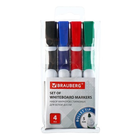 A set of markers for boards 4 colors, Brauberg Soft 5.0 mm, rubber insert-3